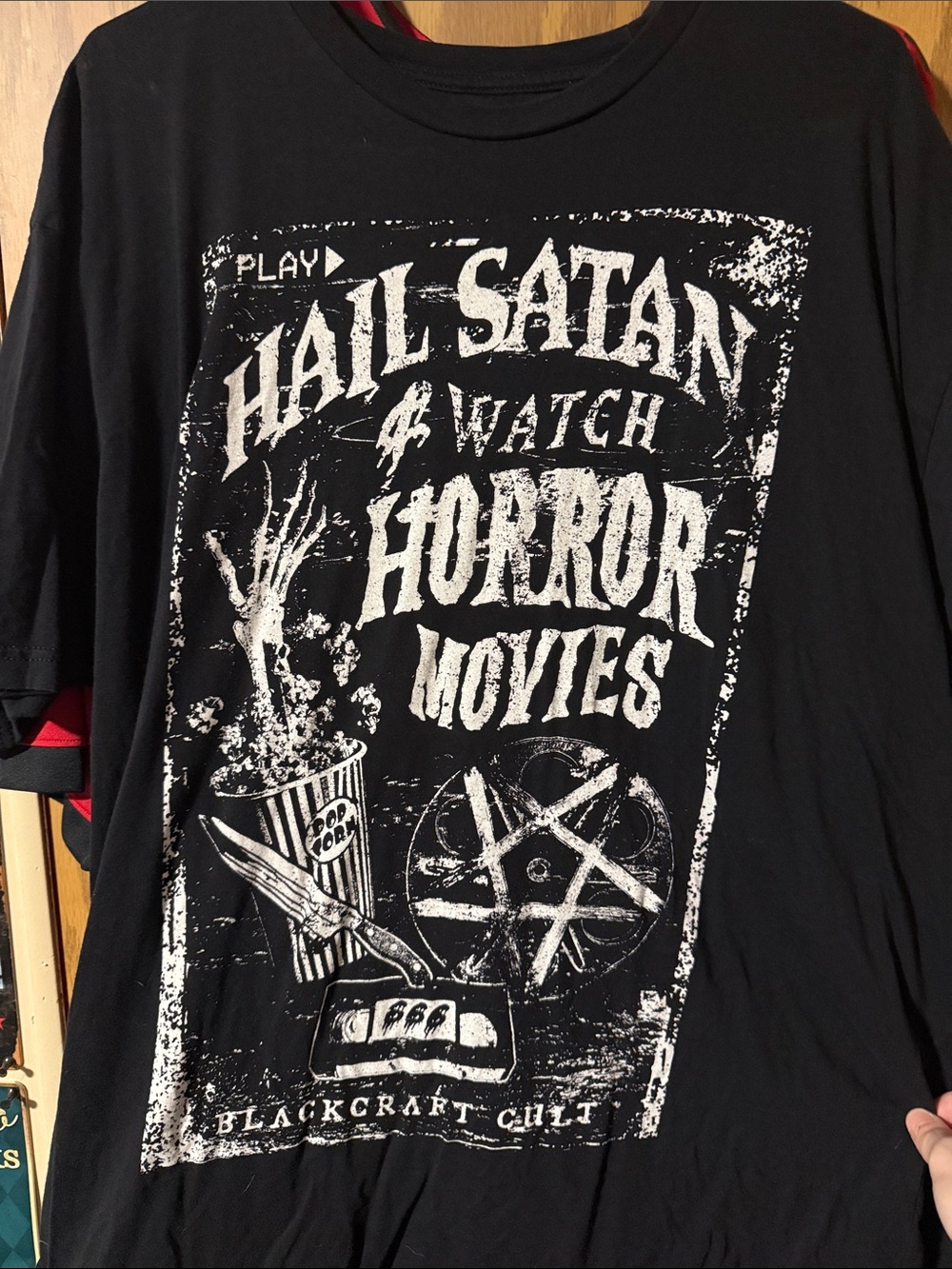 Black Horror Graphic Tee - 'Hail Satan & Watch Horror Movies'